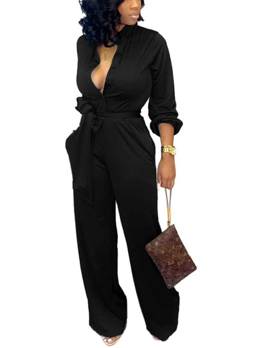 Formal Jumpsuits for Women Dressy Long Straight Pants with Pockets